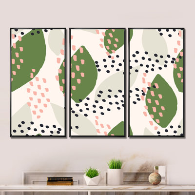 «Pink and Green Floral Shapes II», reproduction de cadre flottant 3 pièces sur toile