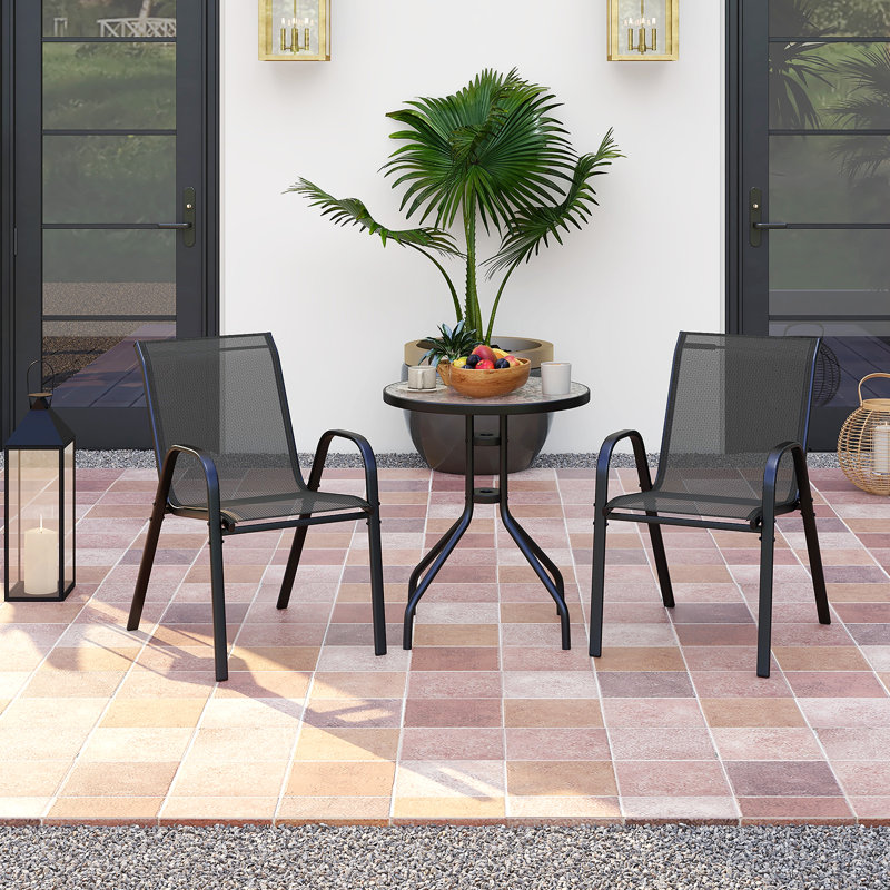 3 Pcs Outdoor Bistro Set Patio Round Dining Side Table W/2 Chairs-Grey