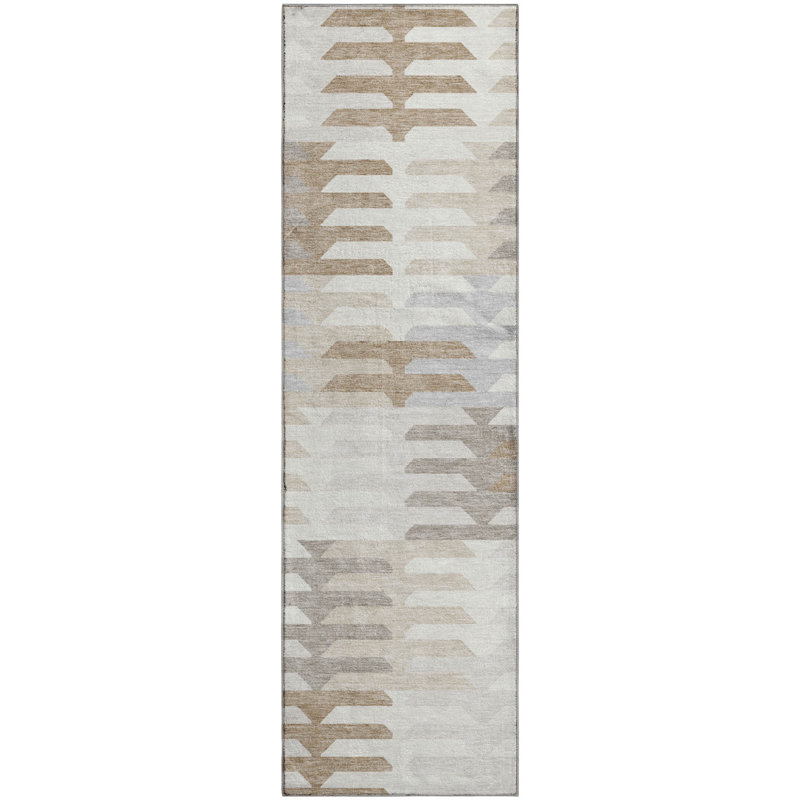 Premium Machine Washable Mayfield AMF2328 Geometric Rug, 2'3" x 7'6" Runner, Ivory