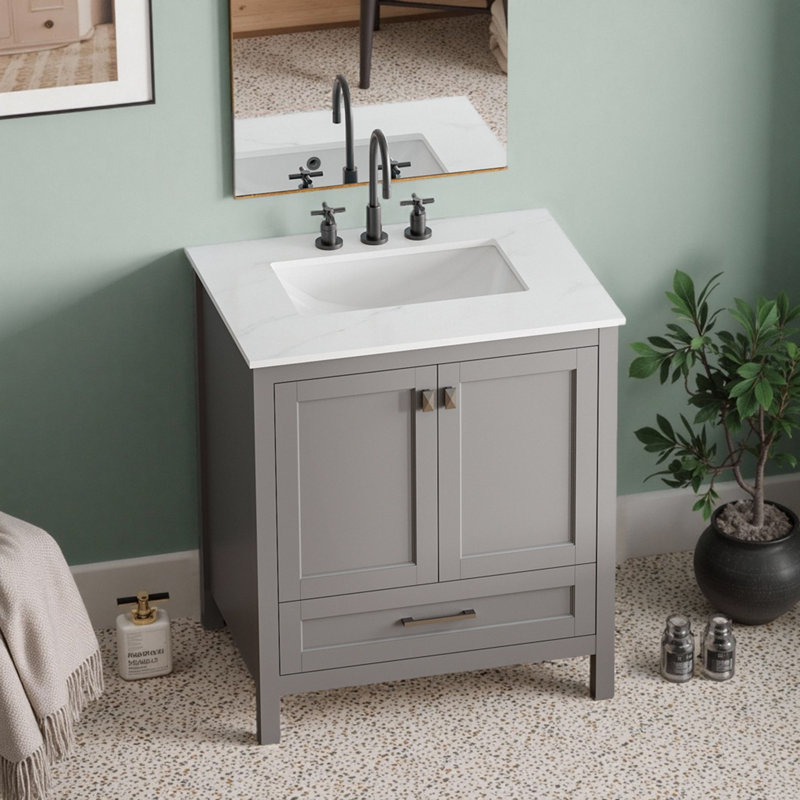 Meuble-lavabo autoportant de 30 po avec lavabo, Gris