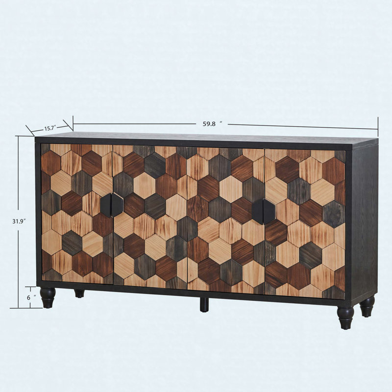 Armoire de rangement vieillie avec motif nid d'abeille, armoire d'appoint moderne avec portes, rangement buffet Buffet