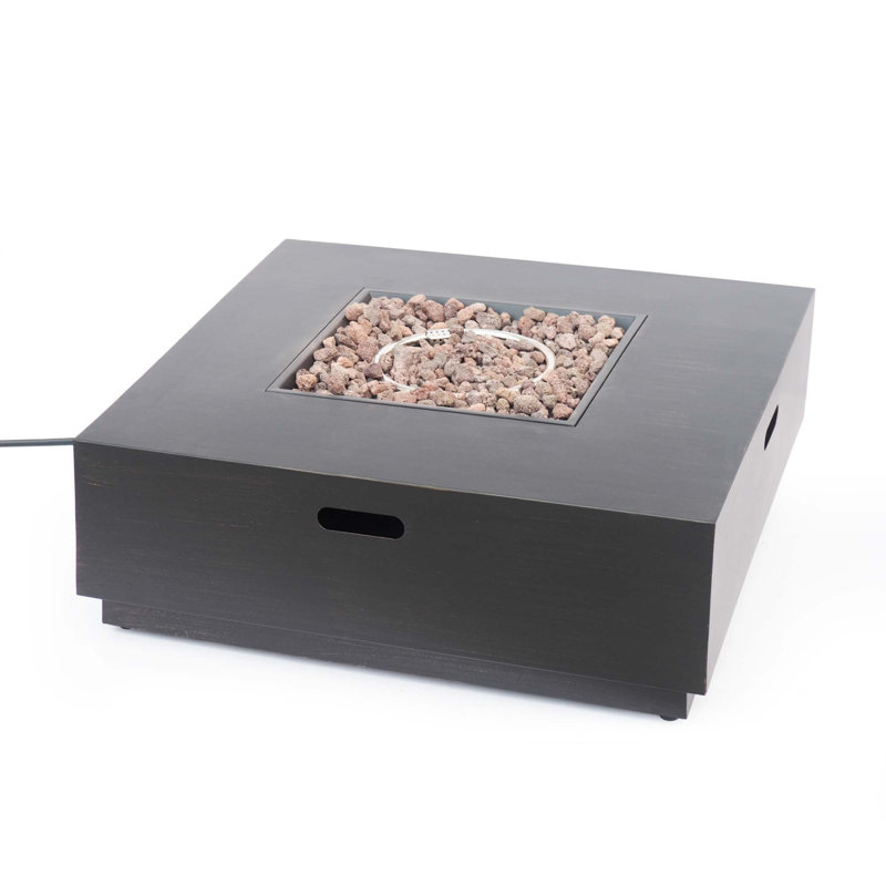 Square Iron Fire Pit-50 000 Btu, Brown/Gold