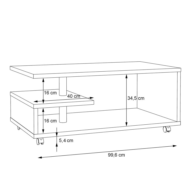 Bishan Wheel Coffee Table with Storage, Antique Oak