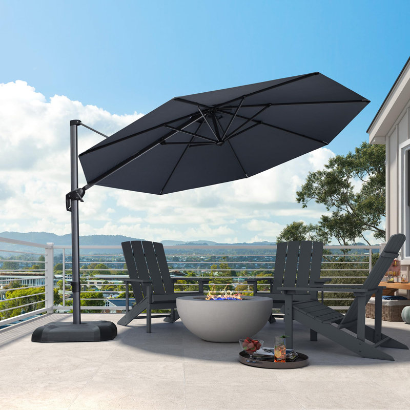 Yatra 11' Cantilever Grey Umbrella with Base, Grey