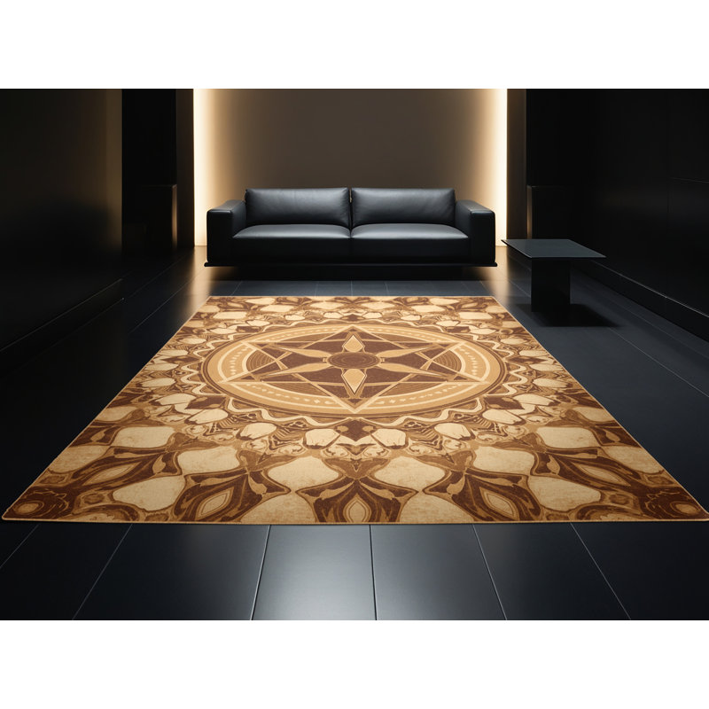 Tapis brun rustique lavable à la machine Pavni, 7 x 10