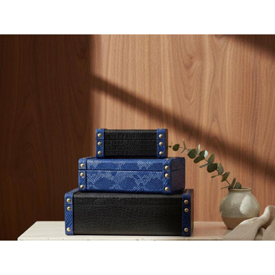 Set of Three Leather Storage Boxes