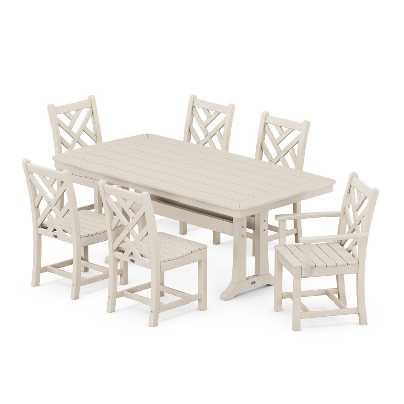 Ensemble repas 7 pièces Chippendale avec pieds en tréteaux, Sable