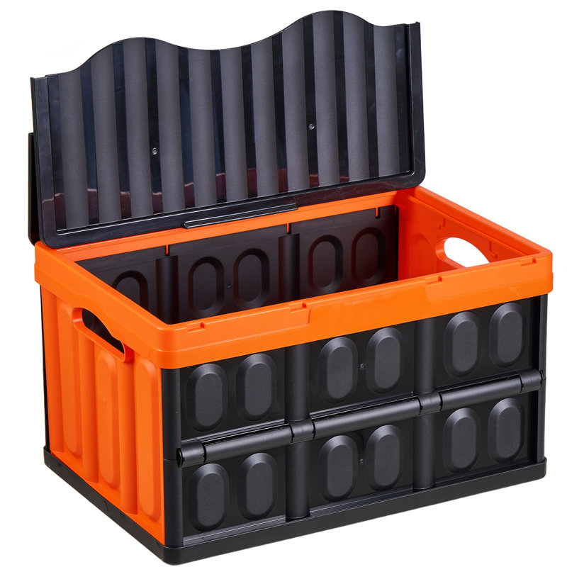 Plastic Collapsible Storage Bins with Lids, 45L, Stackable Folding Storage Crates with Handles, Holds 44 lbs Per Bin, Heavy Duty Containers, Space-Saving Baskets, for Home Organizing
