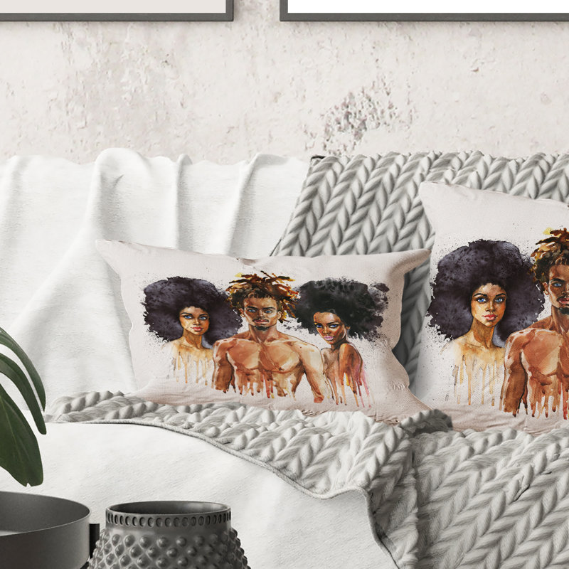 Rectangle, Portraits de mode afro-américaine - Coussin décoratif imprimé Glam