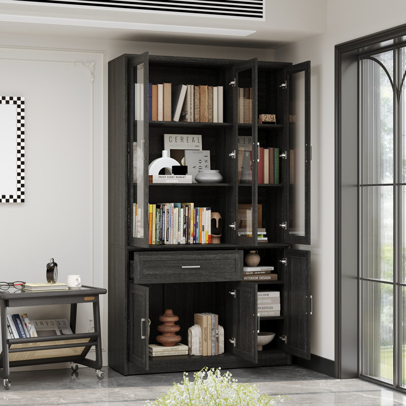 Rustic Bookcase With Tempered Glass Door