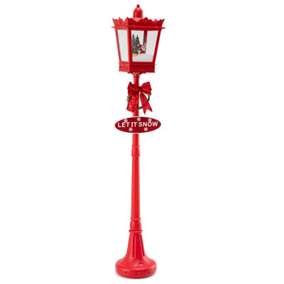  8 ft Musical Christmas Streetlight w/ Warm White LED Lights Snowy Effects Red