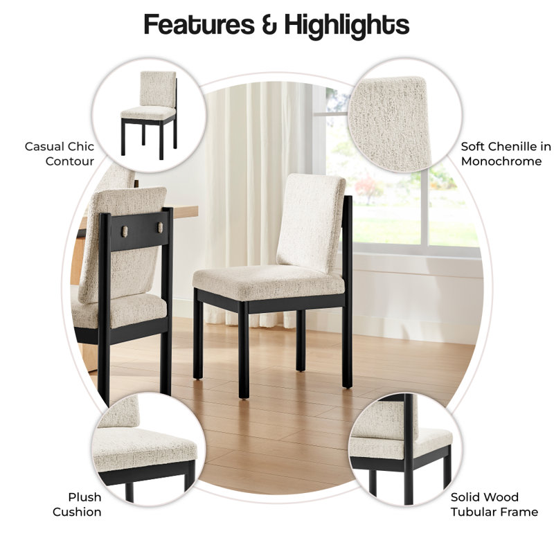 19.5'' H Upholstered Dining Side Chair, Fabric Beige, Black
