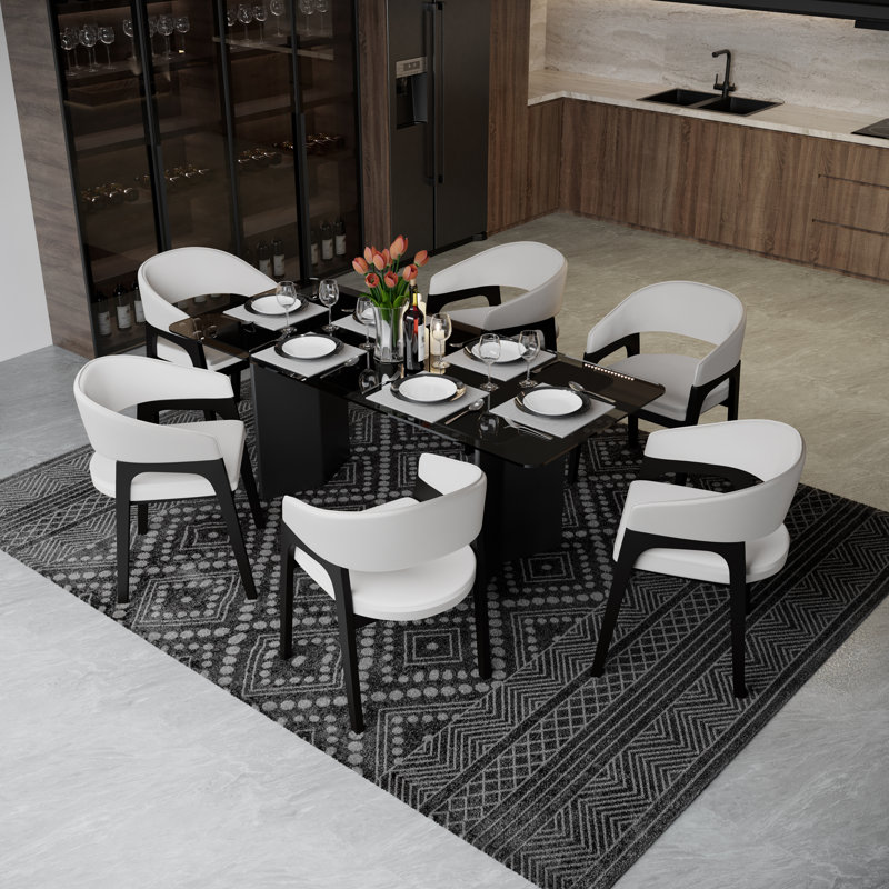 Chaise de salle à manger moderne en cuir avec dossier incurvé et structure en bois d'hévéa Cali, 1, Blanc