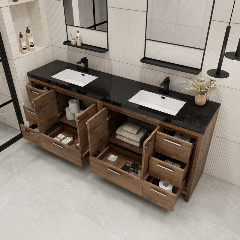 Brayla 84" Double Bathroom Vanity Set, Rosewood