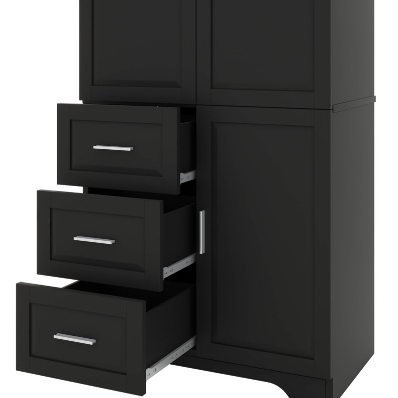 Armoire de rangement haute et spacieuse avec tiroirs et portes, Noir
