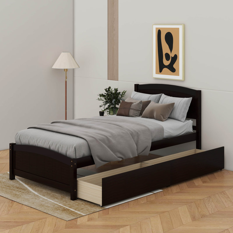 Lit plateforme simple avec tiroirs, Espresso