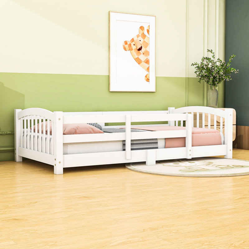 Lit en bois avec garde-corps, Lit simple, Blanc