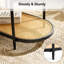 Table basse ovale en métal à 2 niveaux avec plateau en verre et tablette en rotin pour salon Boho-738943428