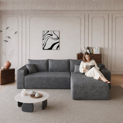 Canapé modulaire 94,1 po Cloud, fauteuils rembourrés minimalistes modernes, canapé en L moelleux en velours côtelé, aucun assemblage requis