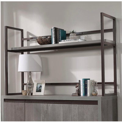 Credenza Hutch with Impact-Resistant Design, Brown finish