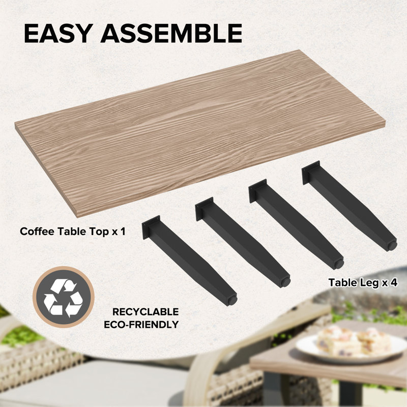 Rectangular Brown Wood Grain Steel Outdoor Coffee Table