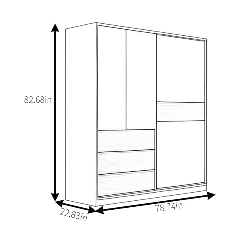Simple Two Color Push And Pull Wardrobe, 82.68" H x 78.74" W x 22.83" D