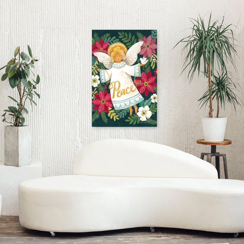 Paix, ange de Noël fantaisiste, art contemporain poinsettia abstrait, H 36 po x l 24 po