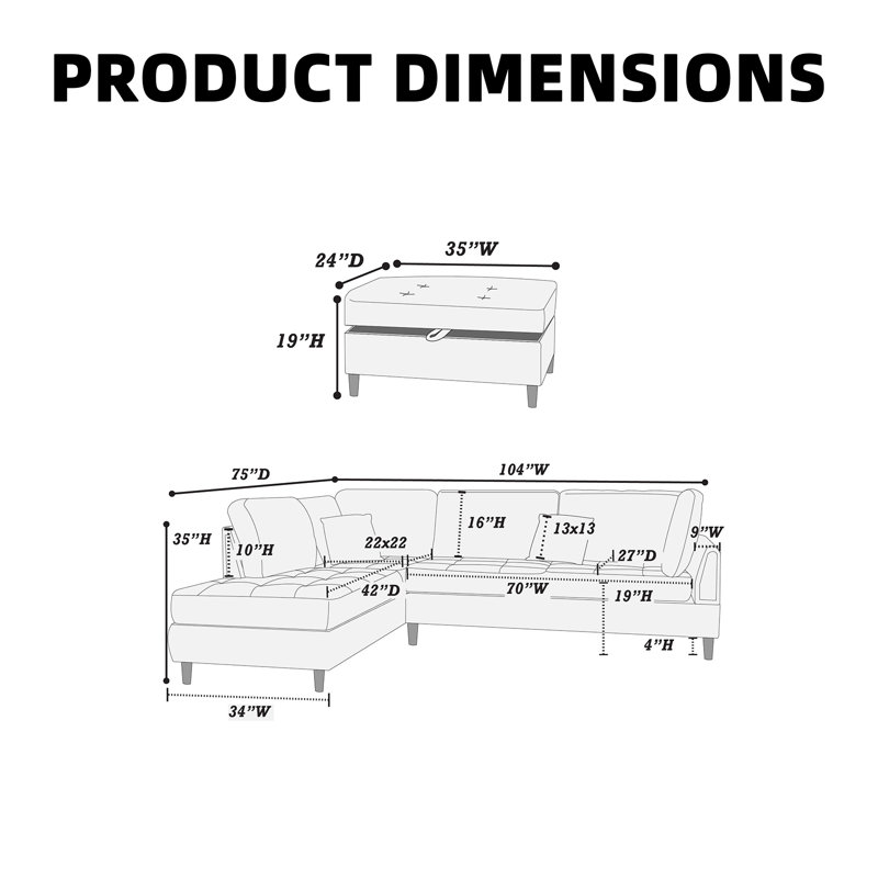 Canapé modulaire réversible avec repose-pieds, Chocolat