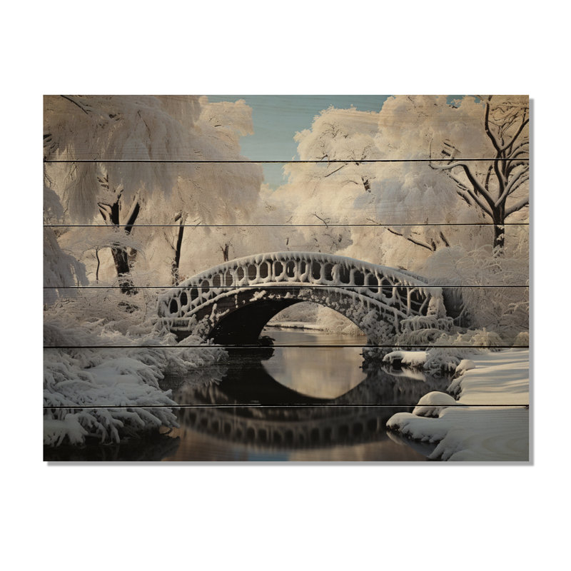«Winter Landscape Snowy Bridges II» sur impression sur bois, H 30 po x l 40 po x P 0,78 po