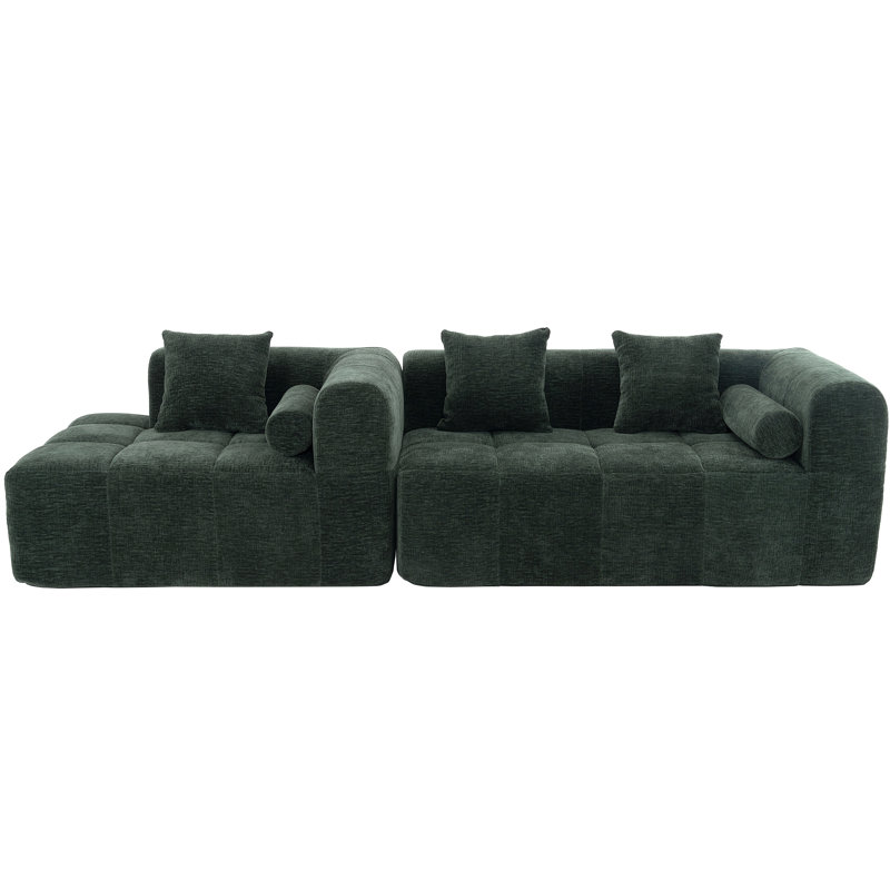 Boneless 2 - Piece Upholstered Sectional With Pillows, No Assembly Required Free Combination Sofa, Green Chenille