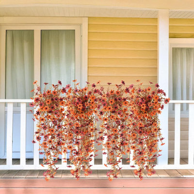 4PCS Fleurs artificielles d'automne artificielles pour la décoration suspendue à l'extérieur, fausses mamans en soie avec feuilles d'automne résistantes aux rayons UV