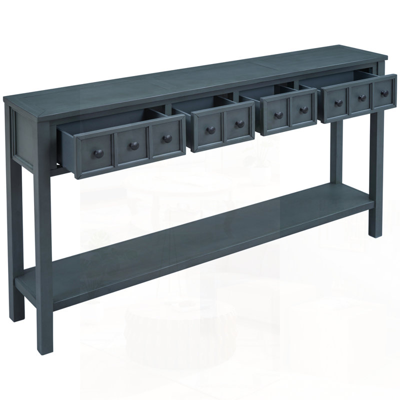 Console d'entrée rustique, canapé long avec deux tiroirs de taille différente et tablette inférieure, Navy