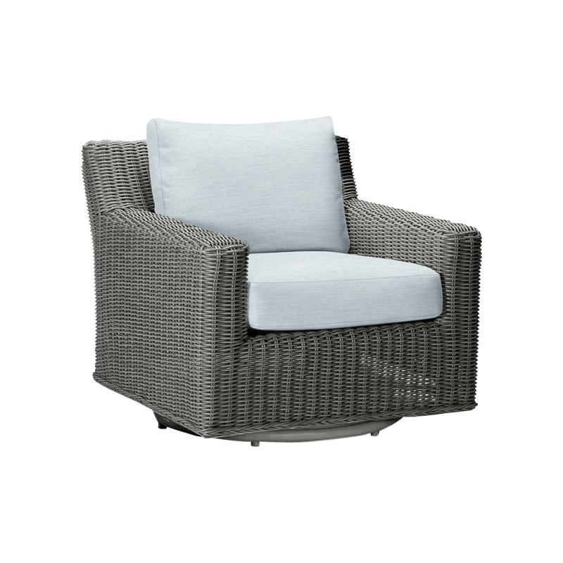 Rustic Swivel Patio Chair with Cushions, No Welt, Paper Sky, Slate Gray