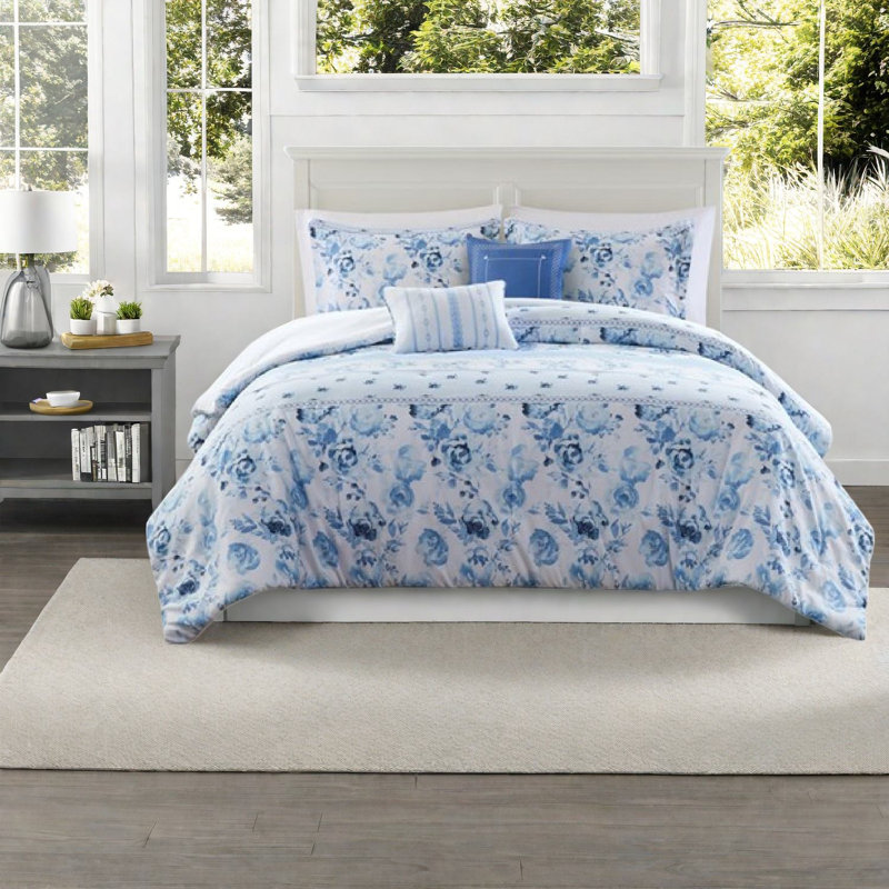 Charming Floral Striped Bedding Sets, Hypoallergenic Polyester Microfiber, Full/queen Size