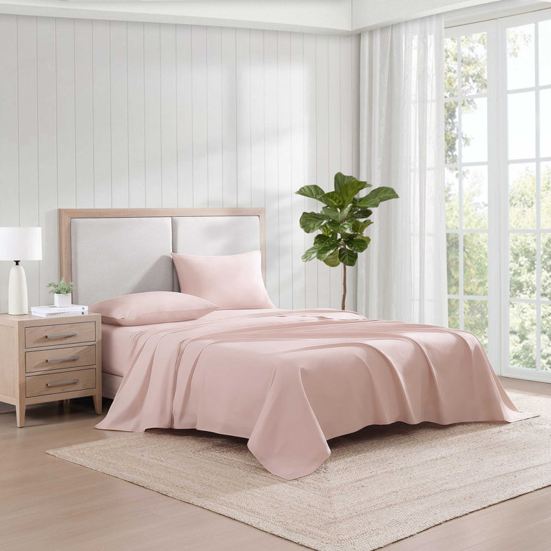 Ensemble de draps en coton Tommy Hilfiger, Rose, Ensemble de draps pour lit simple avec 3 pièces s