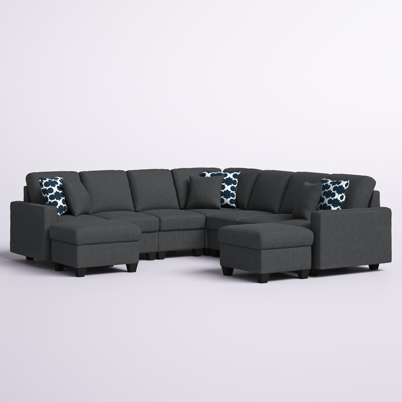 Aracena Reversible Sectional Sofa With Ottoman, Dark Gray