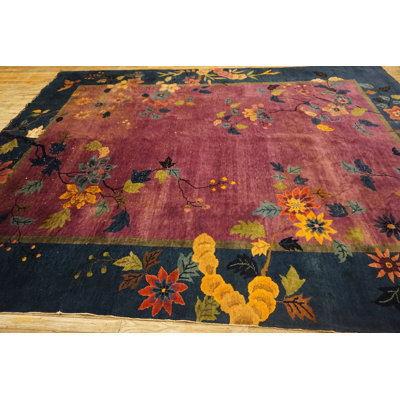 Chinese Rectangle Knotted Room Size Antique Purple Wool - Art Deco 1920s Rug