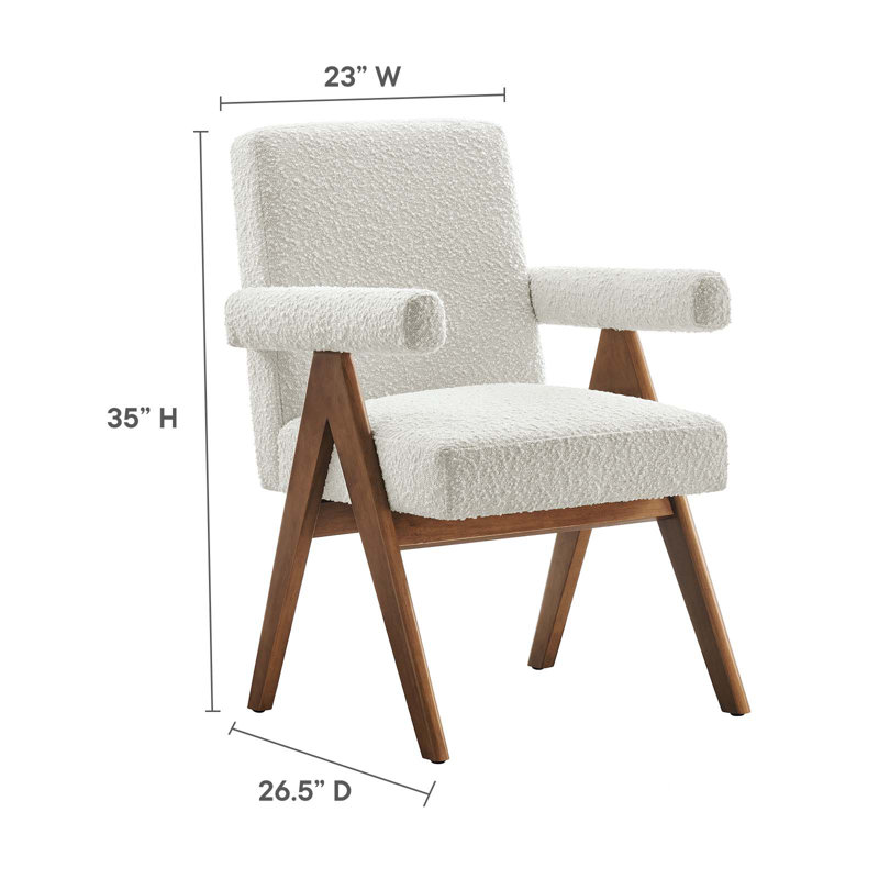 Modway Lyra Fabric Arm Chair Dining Chair, Ivory Boucle
