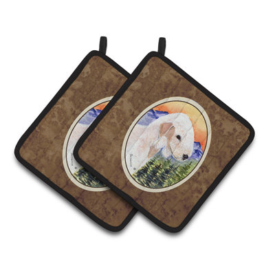 Poignée de lit East Urban Home Bedlington Terrier avec montagne et arbres