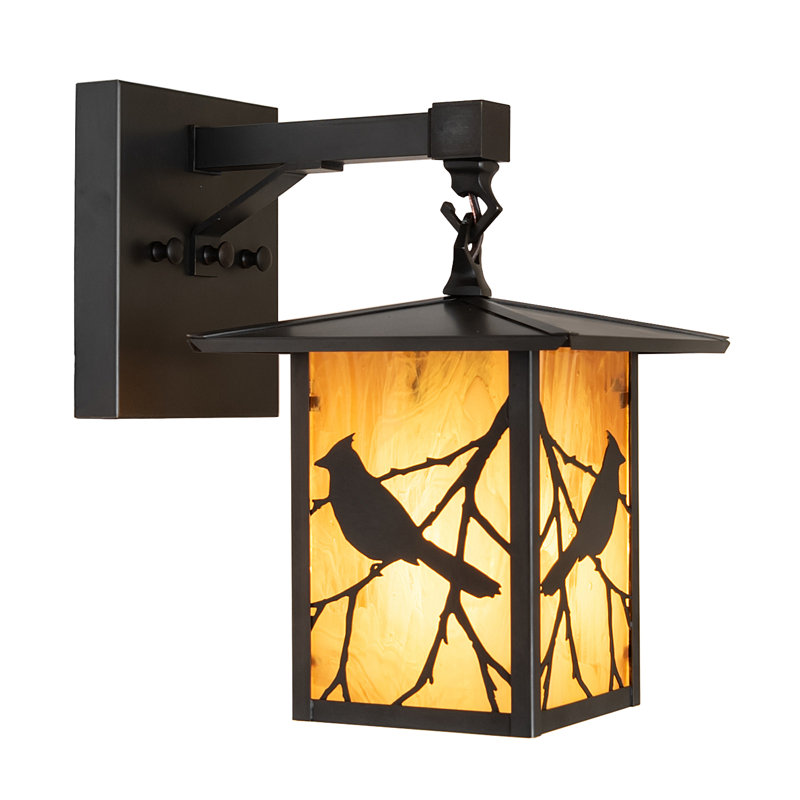 7" Wide Seneca Song Bird Right Wall Sconce, 11" H x 7" W x 10.5" D, Amber, Craftsman Brown