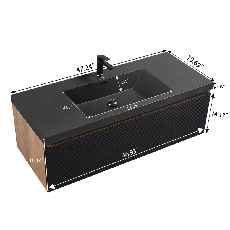 Meuble-lavabo simple flottant simple 48 po avec lavabo à surface solide Dhruven