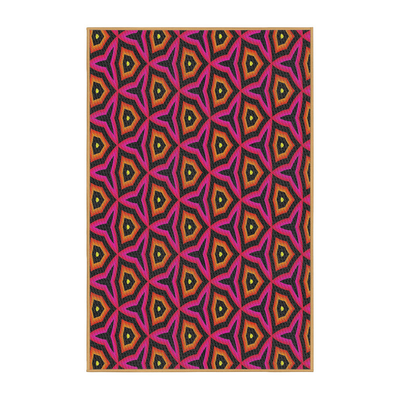 Tapis rose/orange/noir tissé à la machine, Rectangle 4 pi x 6 pi