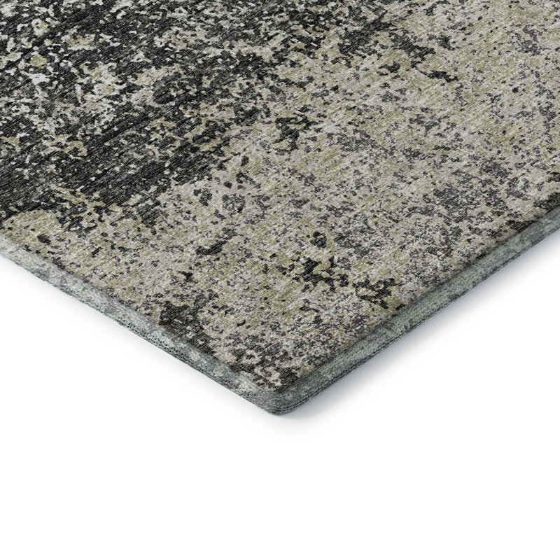 Premium Gray Abstract Synthetic Machine Washable Rug, 3' x 5'