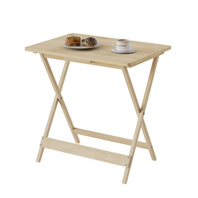 Pine Wood Folding Table Set of 2, Foldable Laptop Work Table, 15-Min Easy Assembly Portable Writing Workstation, Space Saving Snack Side End Table(Set of 2)