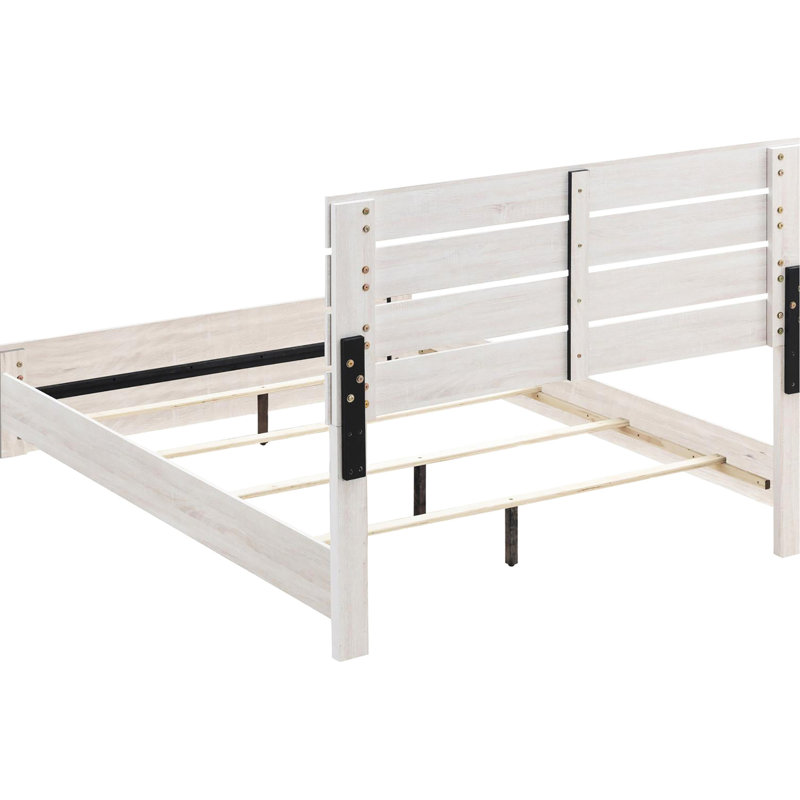 Grand lit à panneau rustique blanc côtier - Esthétique simple pour la chambre à coucher Tête de lit à lattes élégante et fabrication en bois de qualité