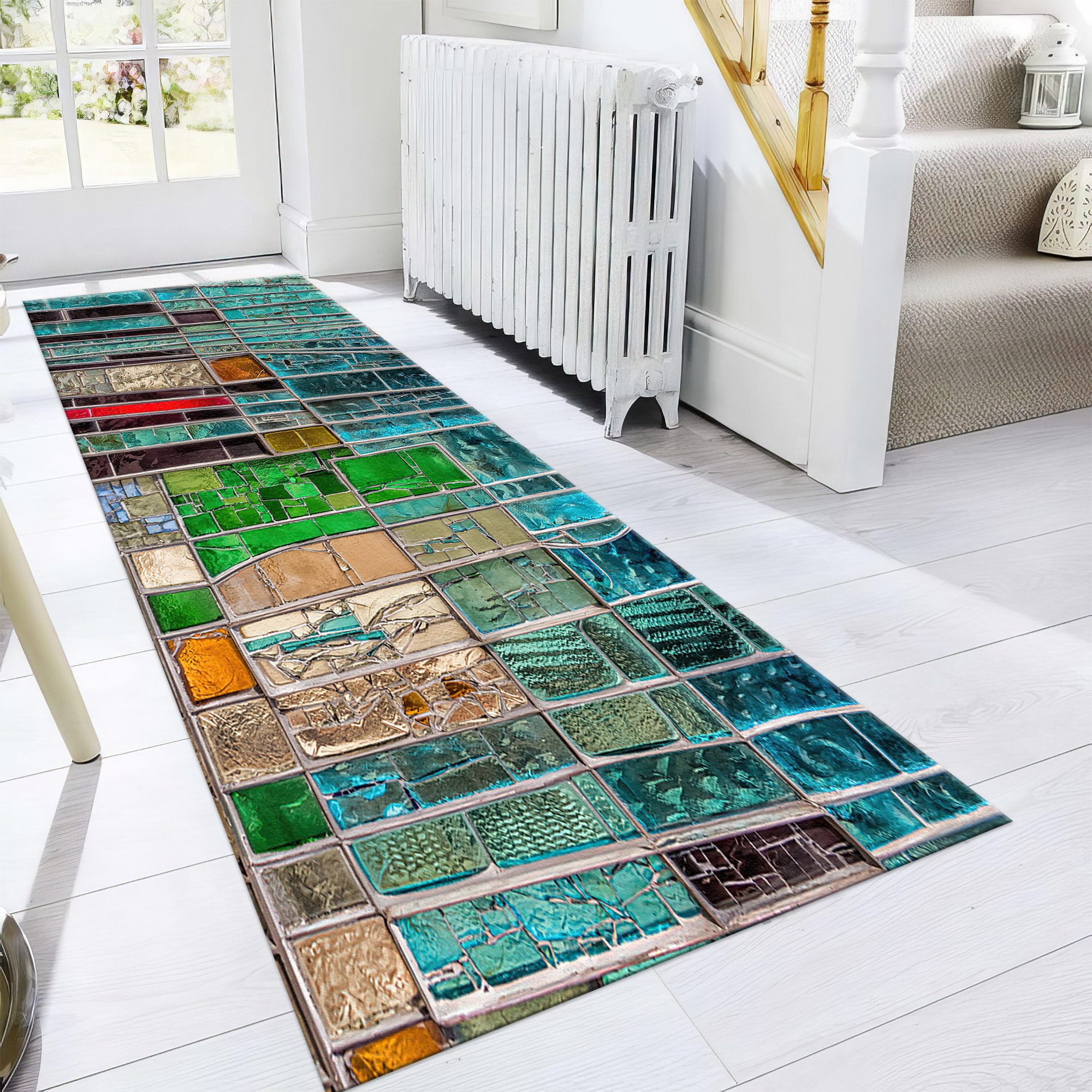 kayra export Chic Non-Woven Printed Rug with Abstract Geometric ...