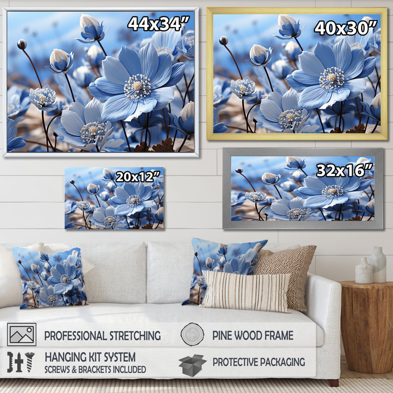«Inviting Azure Flowers Field II», reproduction, H 24 po x l 32 po x P 0,5 po, Cadre simple noir