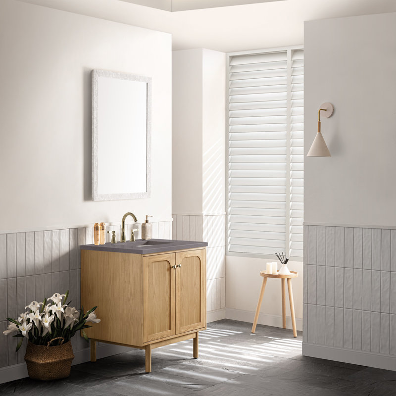 Laurent 30'' W Single Vanity, White Zeus, 8" Widespread, Light Natural Oak