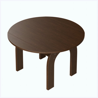 51.2" Solid Wood Extendable Dining Table, Oval to Round Conversion with Walnut Finish, Sturdy Arch-Shaped Legs & Drop Leaf Design, Farmhouse Kitchen T