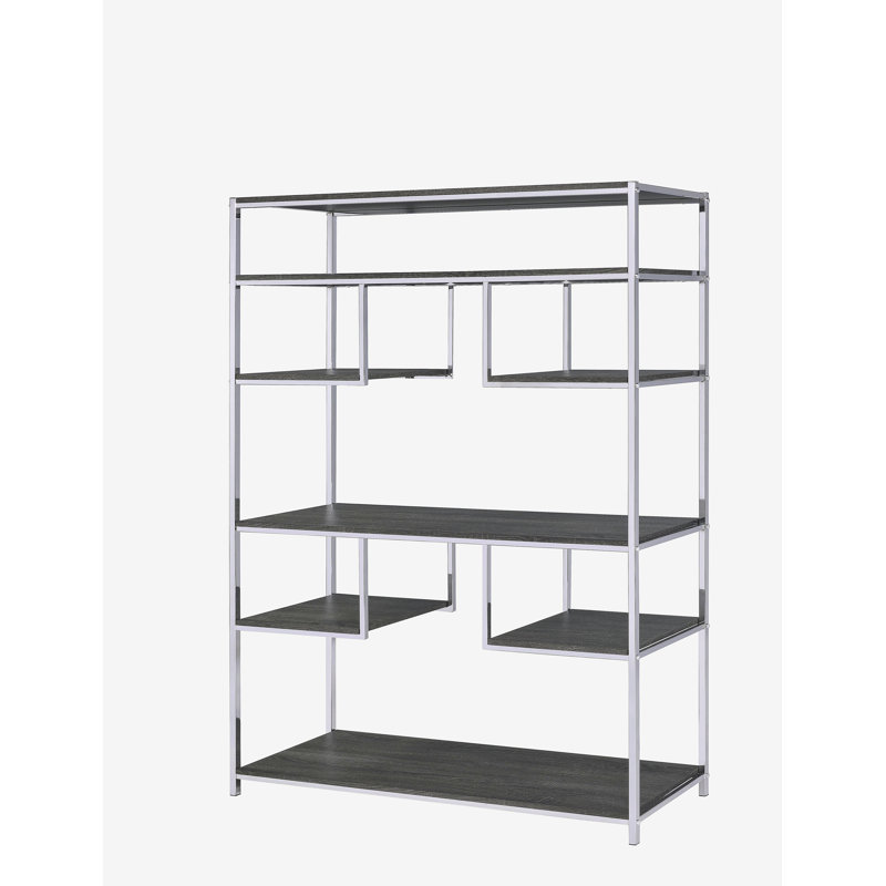Bibliothèque rustique en chêne gris et finition chromée